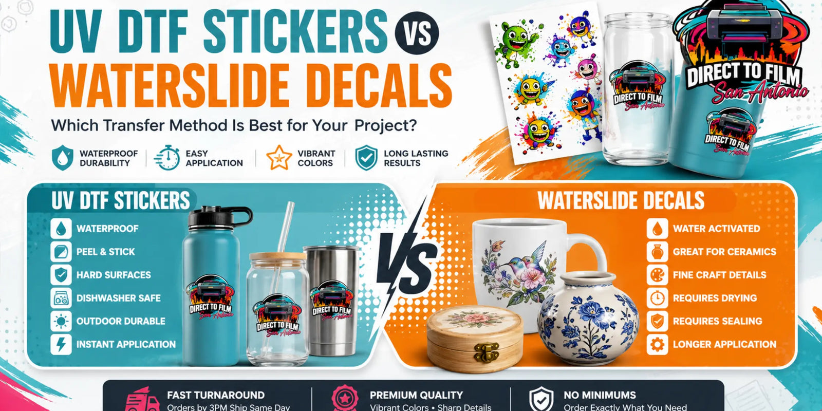 UV DTF Stickers vs Waterslide Decals
