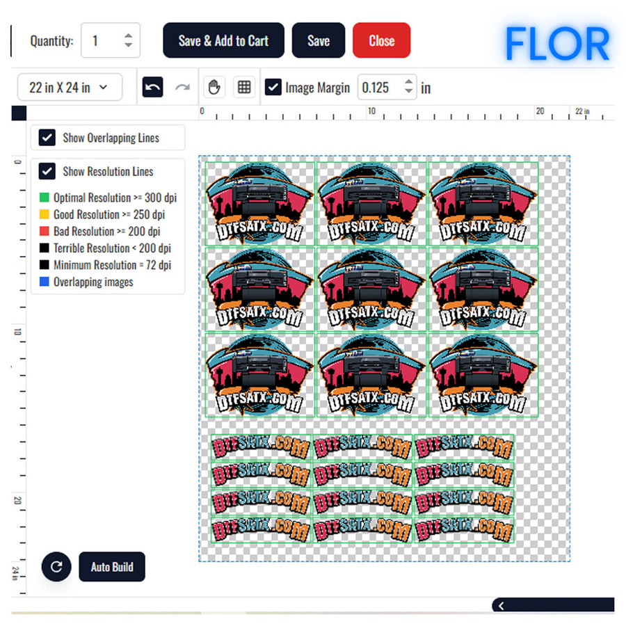 Fluorescent DTF gang sheet builder