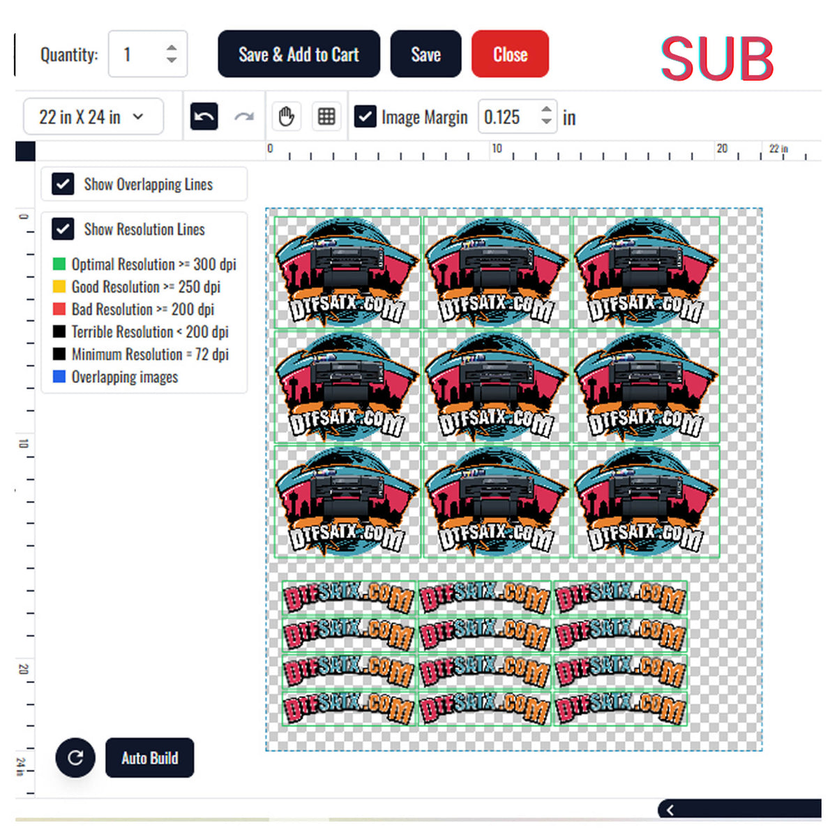 24" Sublimation Gang Sheet Builder